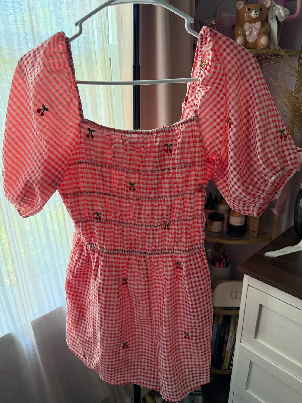 Women’s Pink Gingham Smocked Casual Jumpsuit
